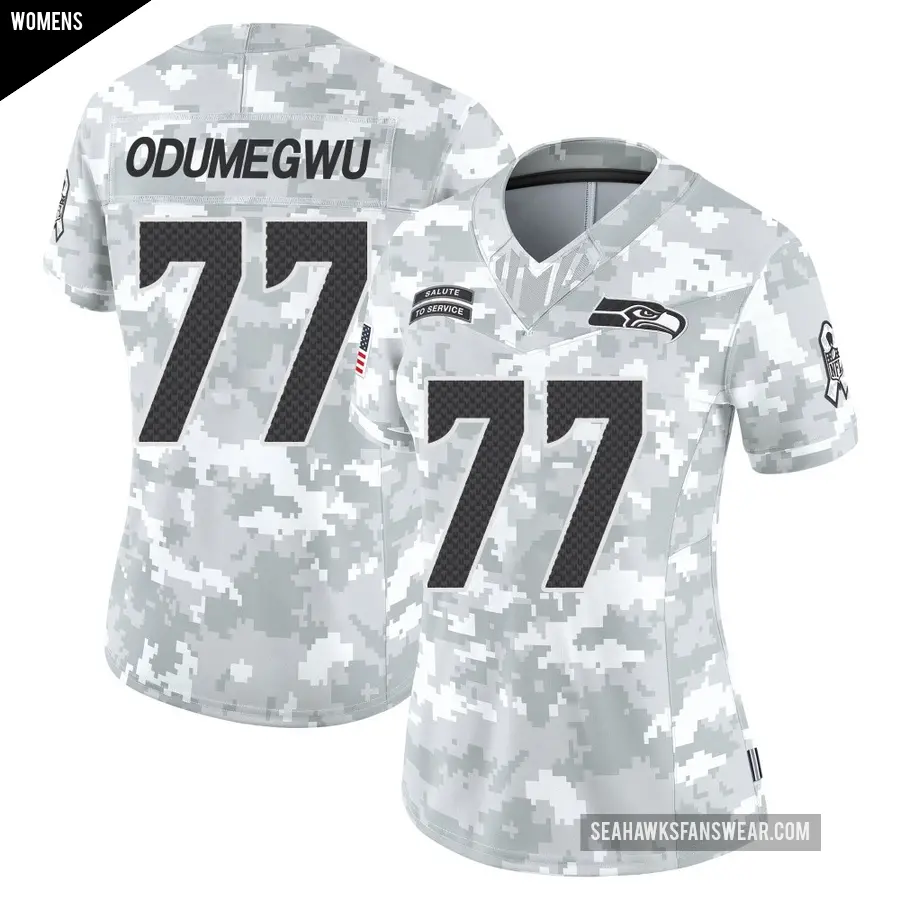 Women's Seattle Seahawks ＃77 Kenneth Odumegwu Arctic Camo Limited 2024 Salute to Service Jersey