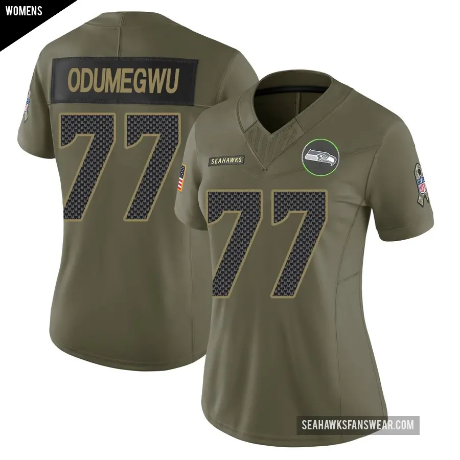 Women's Seattle Seahawks ＃77 Kenneth Odumegwu Olive Limited 2025 Salute to Service Jersey