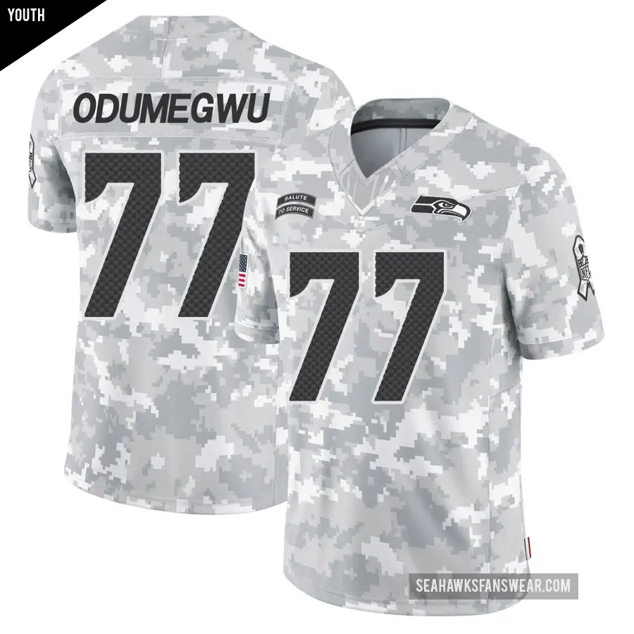 Youth Seattle Seahawks ＃77 Kenneth Odumegwu Arctic Camo Limited 2024 Salute to Service Jersey