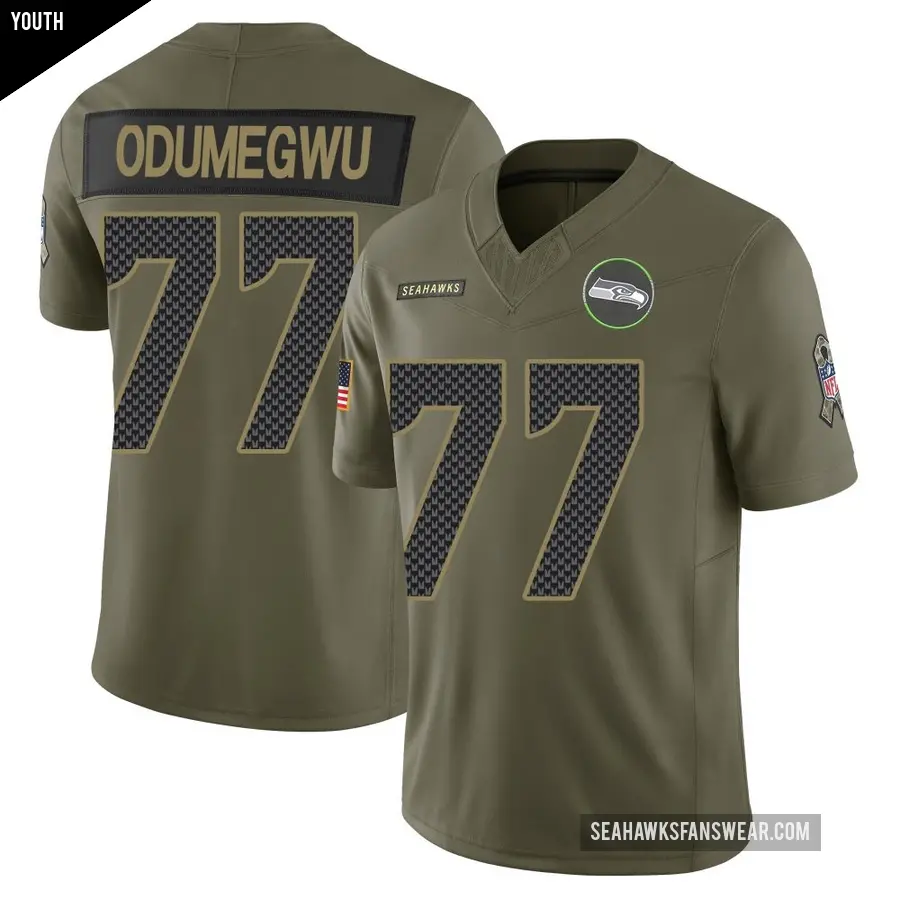 Youth Seattle Seahawks ＃77 Kenneth Odumegwu Olive Limited 2025 Salute to Service Jersey