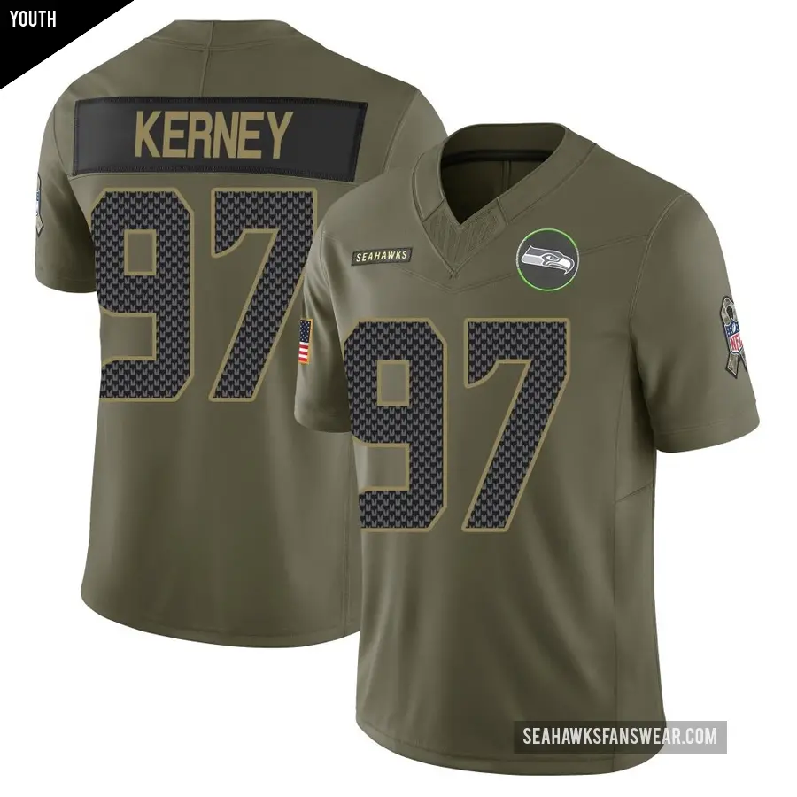 Youth Seattle Seahawks ＃97 Patrick Kerney Olive Limited 2025 Salute to Service Jersey